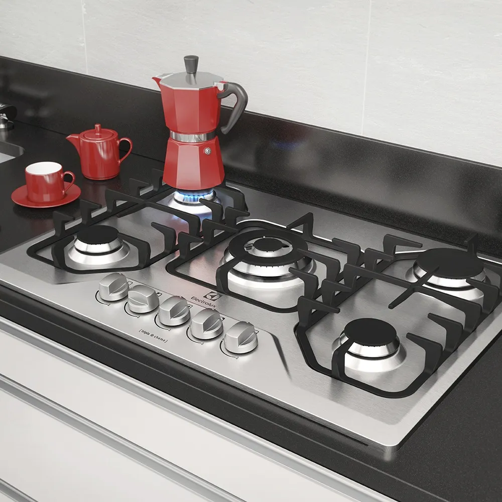 Cooktop 5 Bocas Electrolux a Gás Inox com Tripla Chama e Grades Ferro Fundido (GF75X)