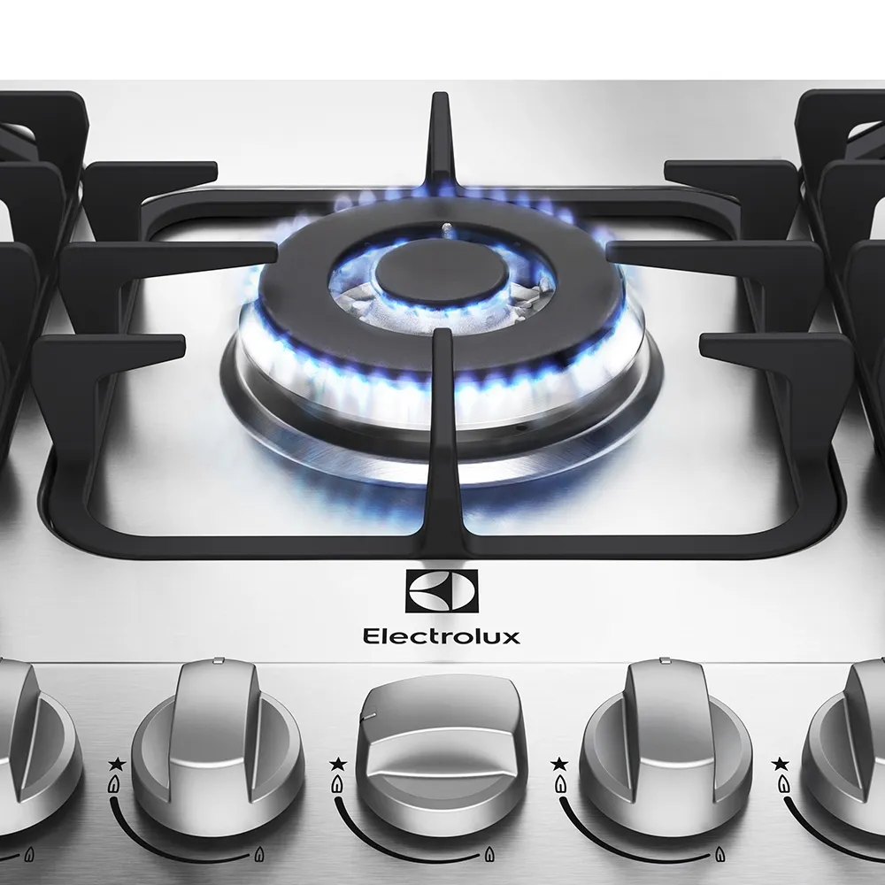 Cooktop 5 Bocas Electrolux a Gás Inox com Tripla Chama e Grades Ferro Fundido (GF75X)