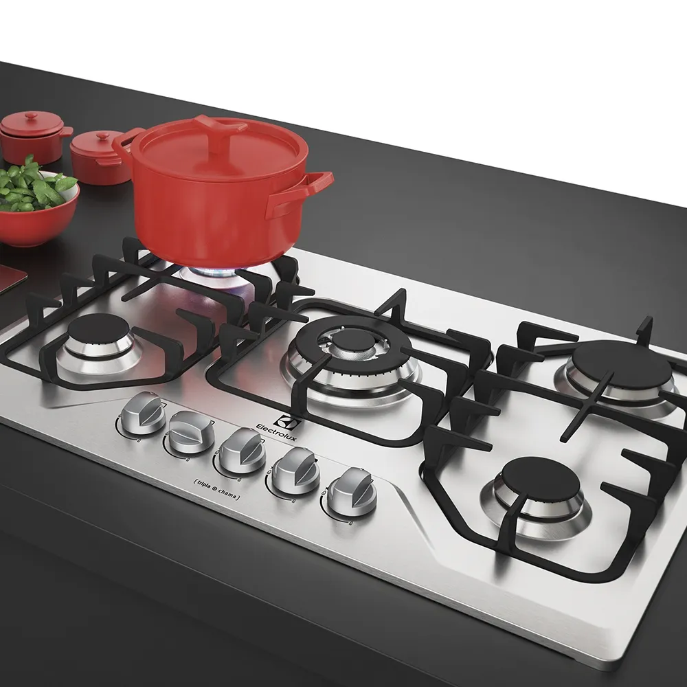Cooktop 5 Bocas Electrolux a Gás Inox com Tripla Chama e Grades Ferro Fundido (GF75X)