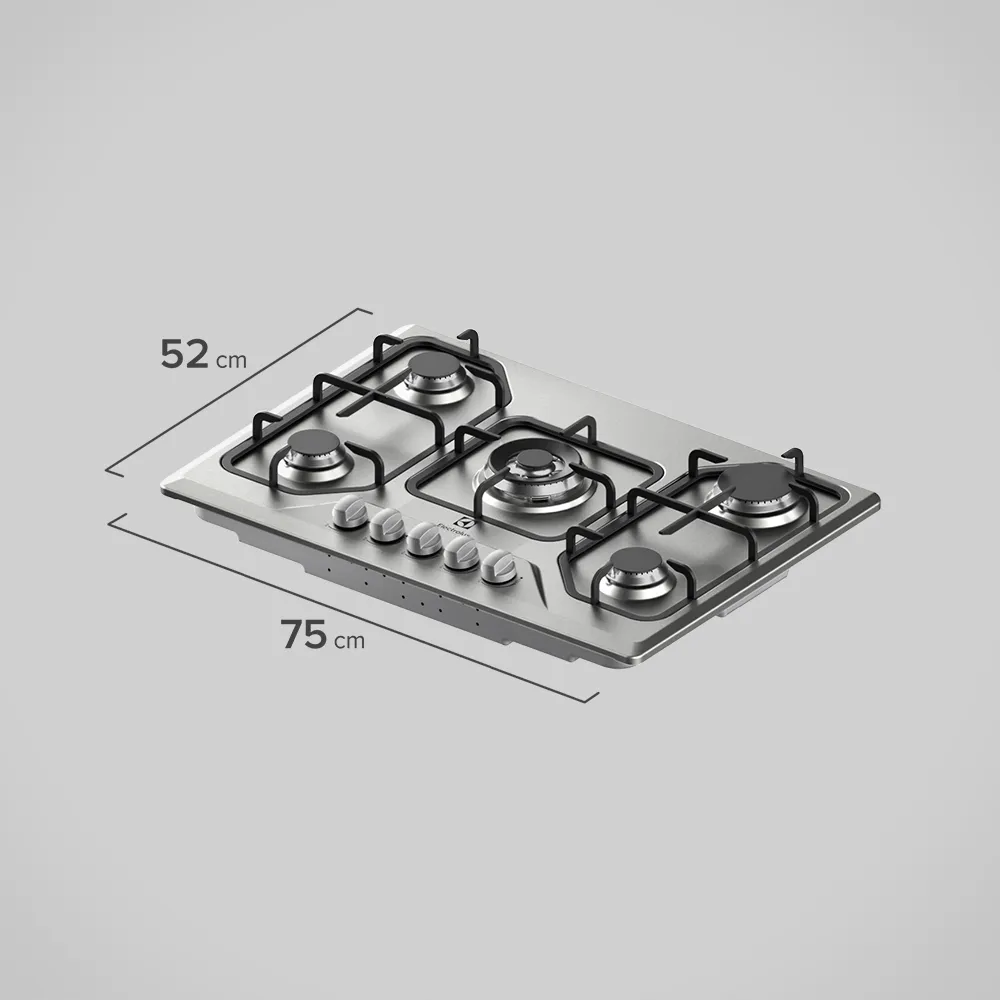 Cooktop 5 Bocas Electrolux a Gás Inox com Tripla Chama (GT75X)