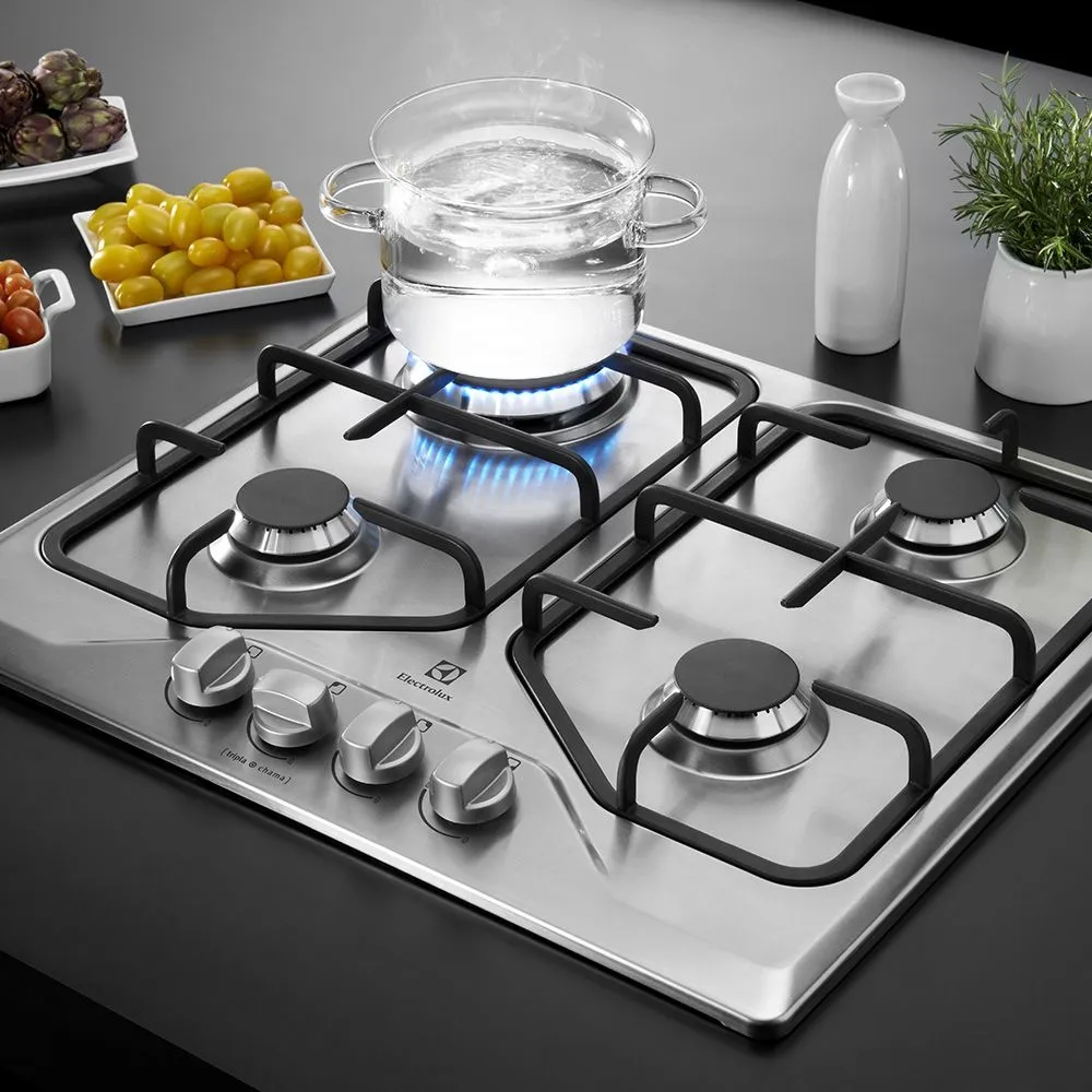 Cooktop 4 Bocas Electrolux a Gás Inox com Tripla Chama (GT60X)