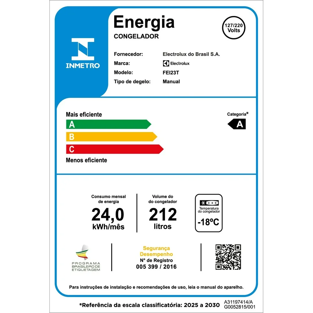 Freezer Vertical Electrolux Efficient 212L SmartBivolt Inverter (FEI23T)