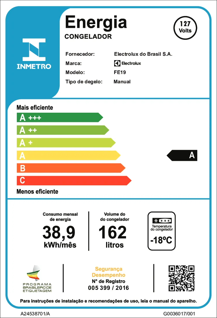 Freezer Vertical Electrolux Cycle Defrost 162L Uma Porta (FE19)