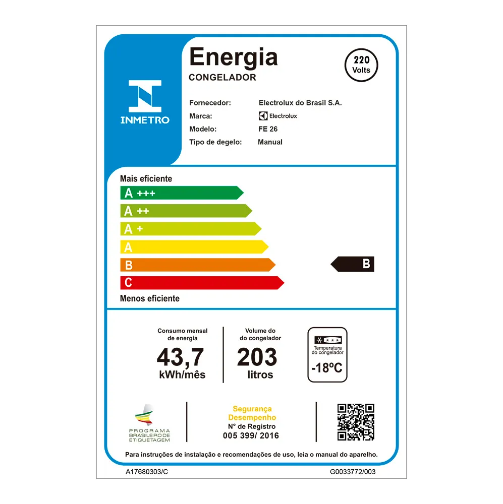 Freezer Vertical Electrolux Cycle Defrost 203L Uma Porta (FE26)