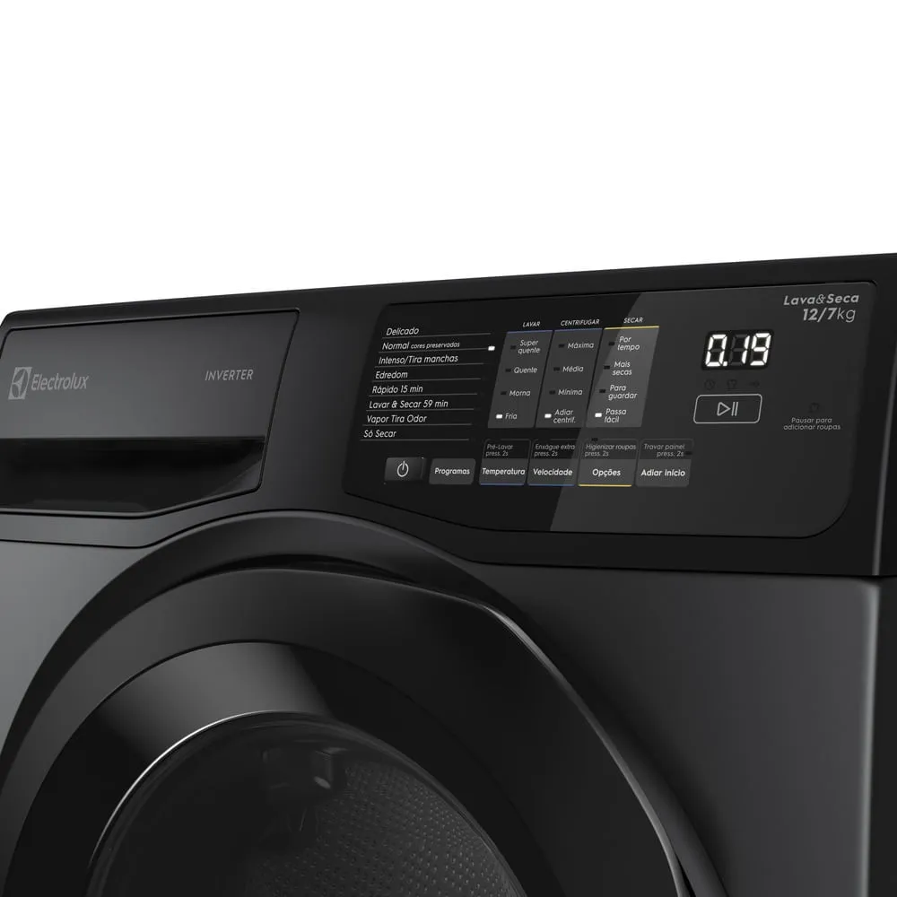 Lava e Seca Electrolux 12/7kg Cinza Ônix Inverter com Água Quente e Lavagem Inteligente (LSC12)