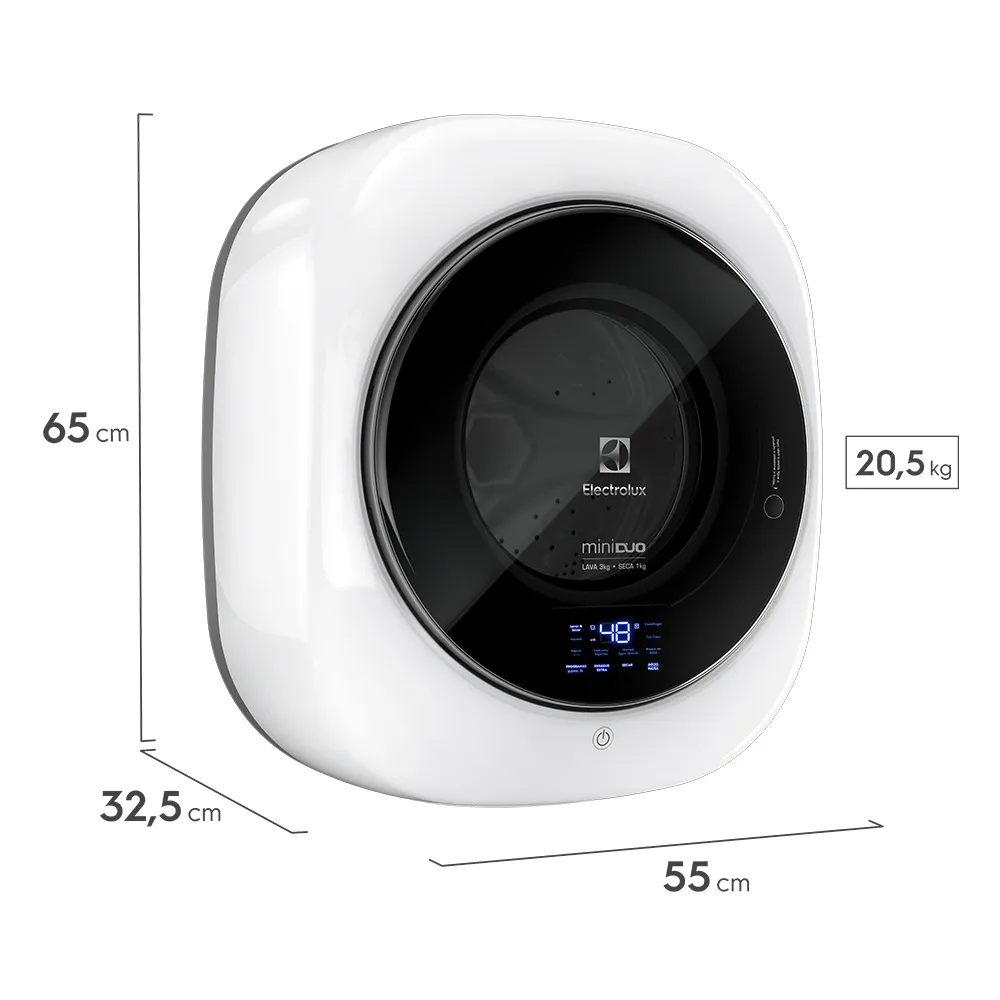 Mini Lava e Seca Electrolux 3kg Branca Compacta de Parede com Água Quente (LSE03)