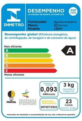 Mini Lava e Seca Electrolux 3kg Branca Compacta de Parede com Água Quente (LSE03)