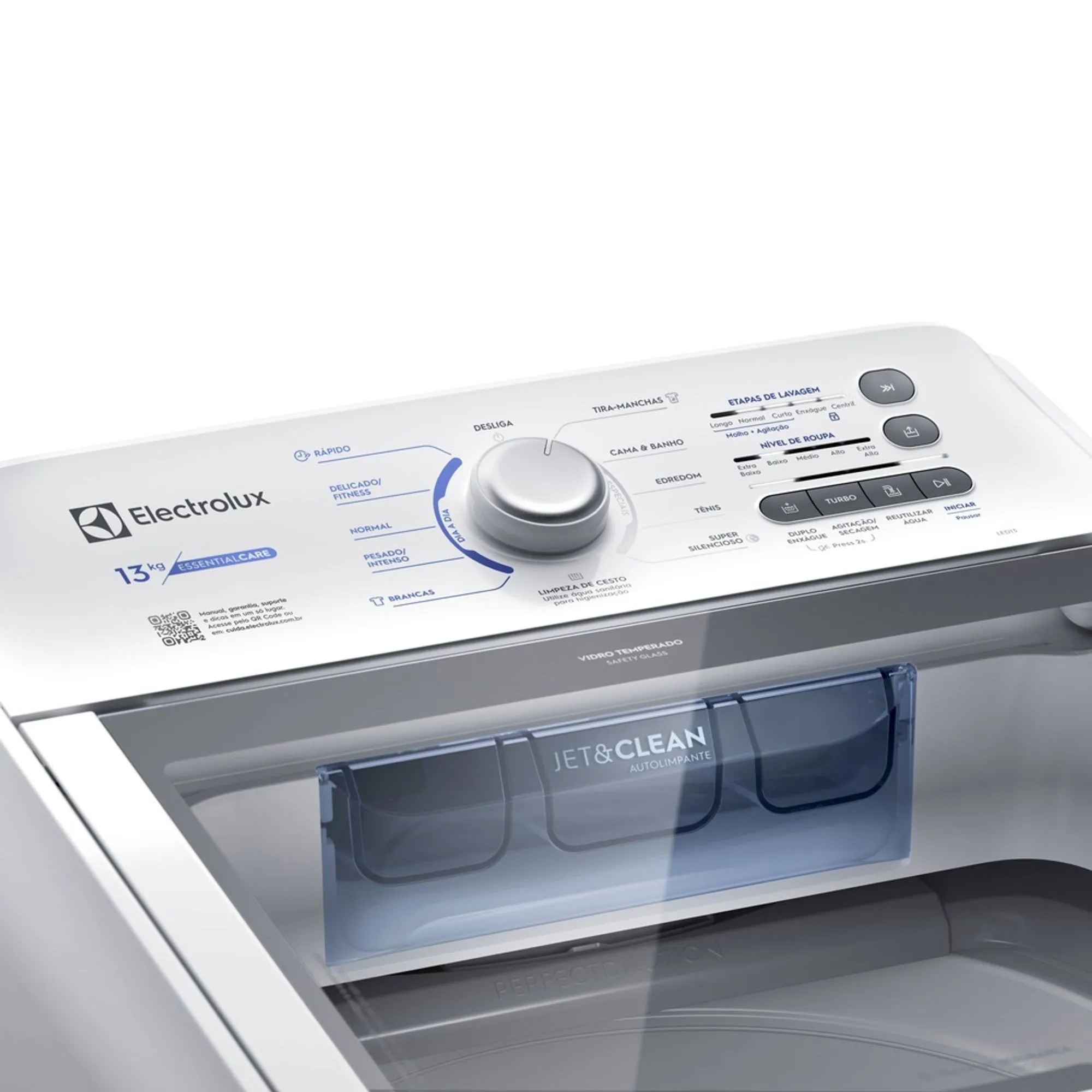 Máquina de Lavar Electrolux 13kg Branca Essential Care com Cesto Inox e Jet&Clean (LED13)