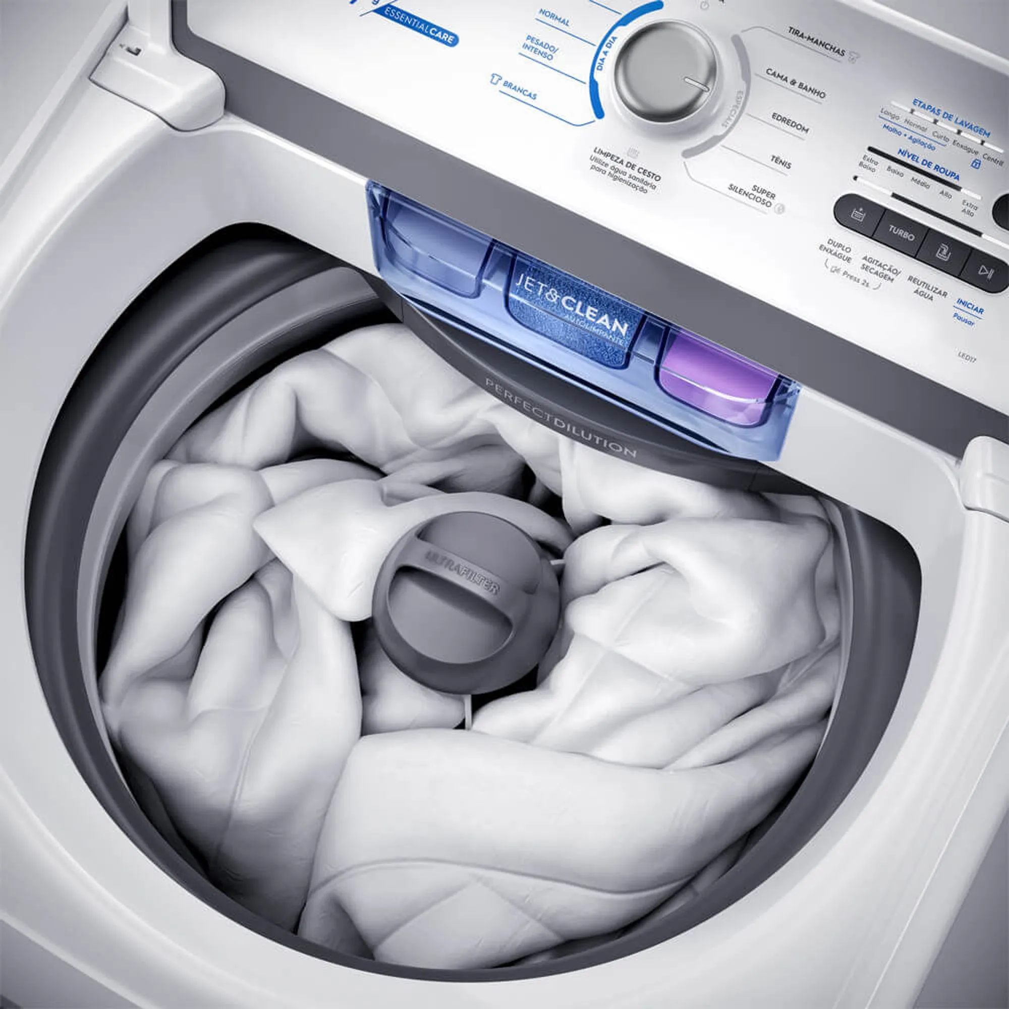 Máquina de Lavar Electrolux 17kg Branca Essential Care com Cesto Inox e Jet&Clean (LED17)