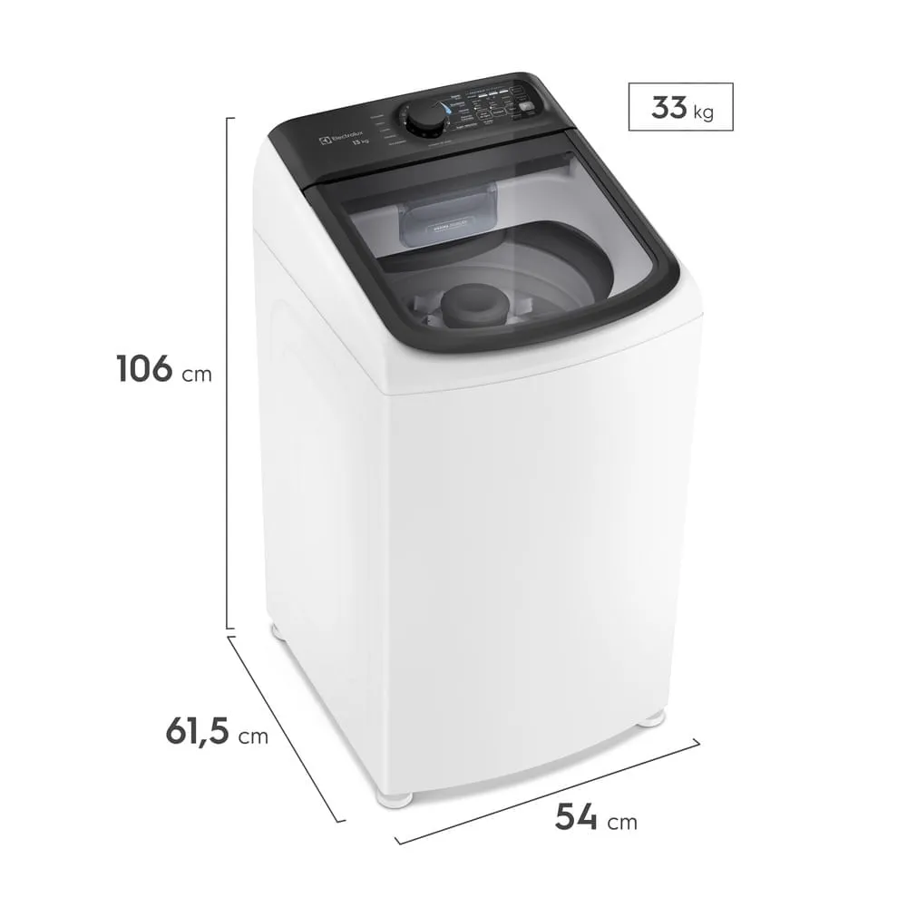 Máquina de Lavar Electrolux Efficient 13kg Branca Compacta, Econômica e Pré-diluição (LET13)