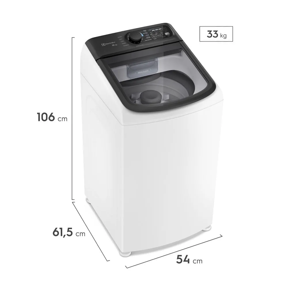 Máquina de Lavar Electrolux Efficient 13kg Branca Compacta, Econômica e Pré-diluição (LET13)