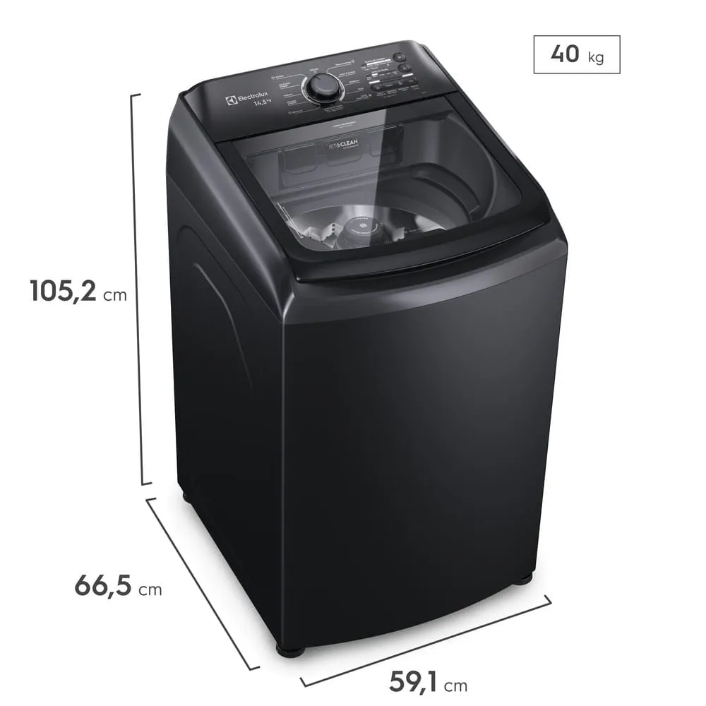 Máquina de Lavar Electrolux 14,5kg Preta Efficient Cesto Inox, Jet&Clean e Filtro Fiapos (LEP15)