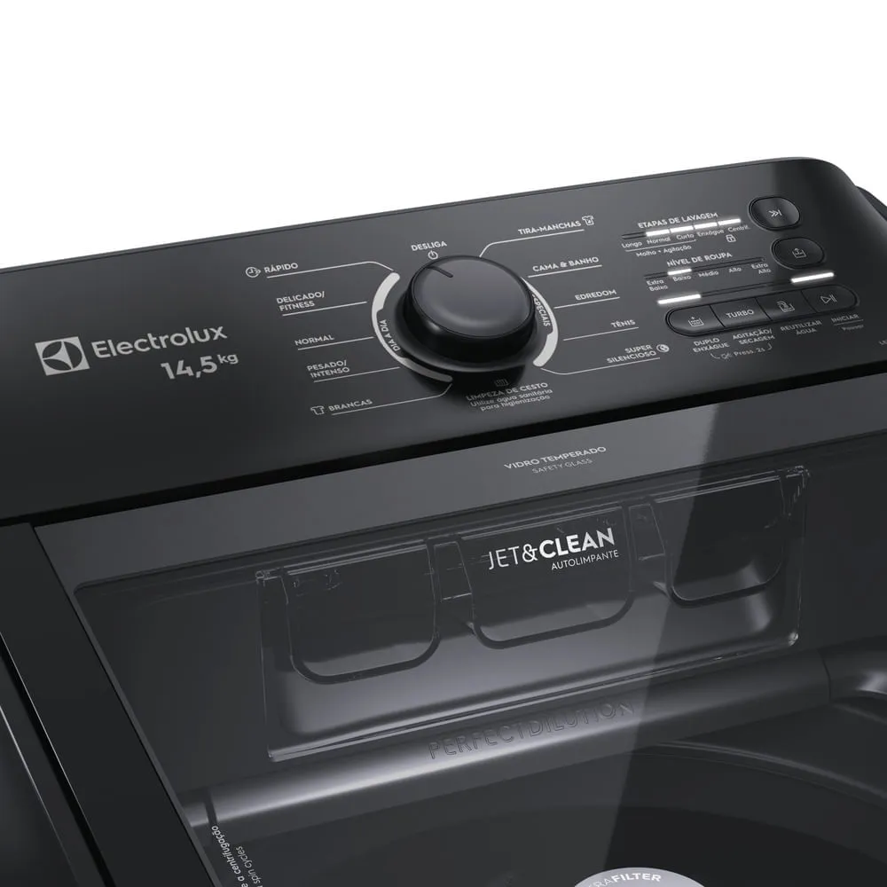 Máquina de Lavar Electrolux 14,5kg Preta Efficient Cesto Inox, Jet&Clean e Filtro Fiapos (LEP15)