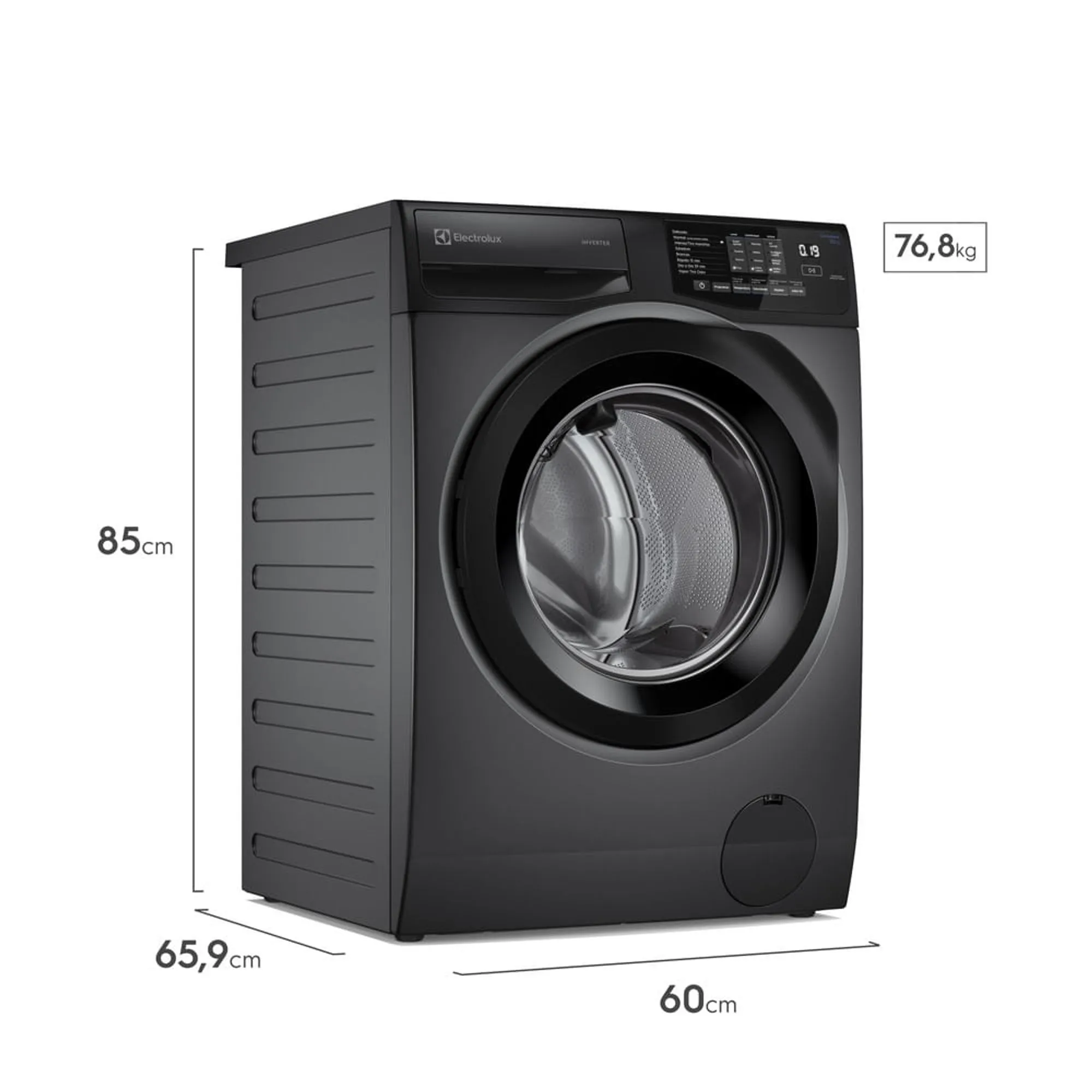 Máquina de Lavar Frontal Electrolux 12kg Cinza Ônix Inverter com Água Quente e Lavagem Inteligente (LFC12)