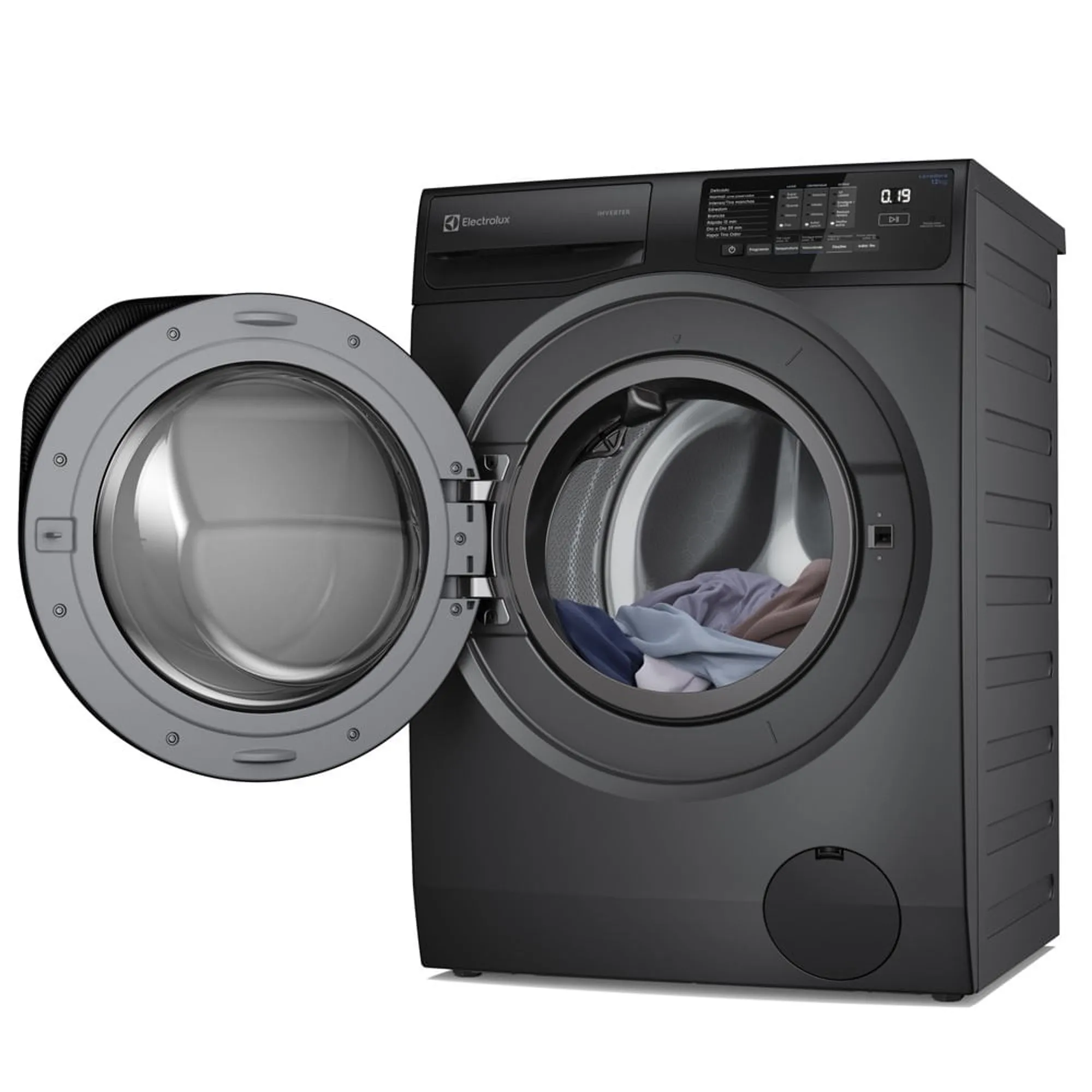 Máquina de Lavar Frontal Electrolux 12kg Cinza Ônix Inverter com Água Quente e Lavagem Inteligente (LFC12)