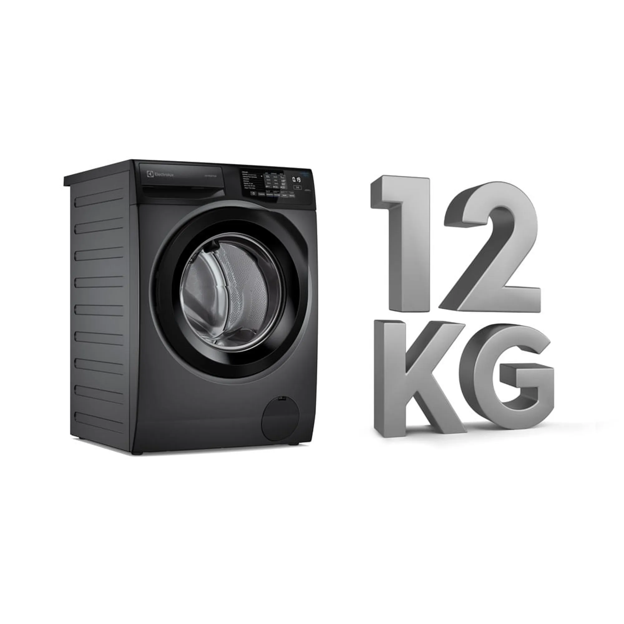 Máquina de Lavar Frontal Electrolux 12kg Cinza Ônix Inverter com Água Quente e Lavagem Inteligente (LFC12)