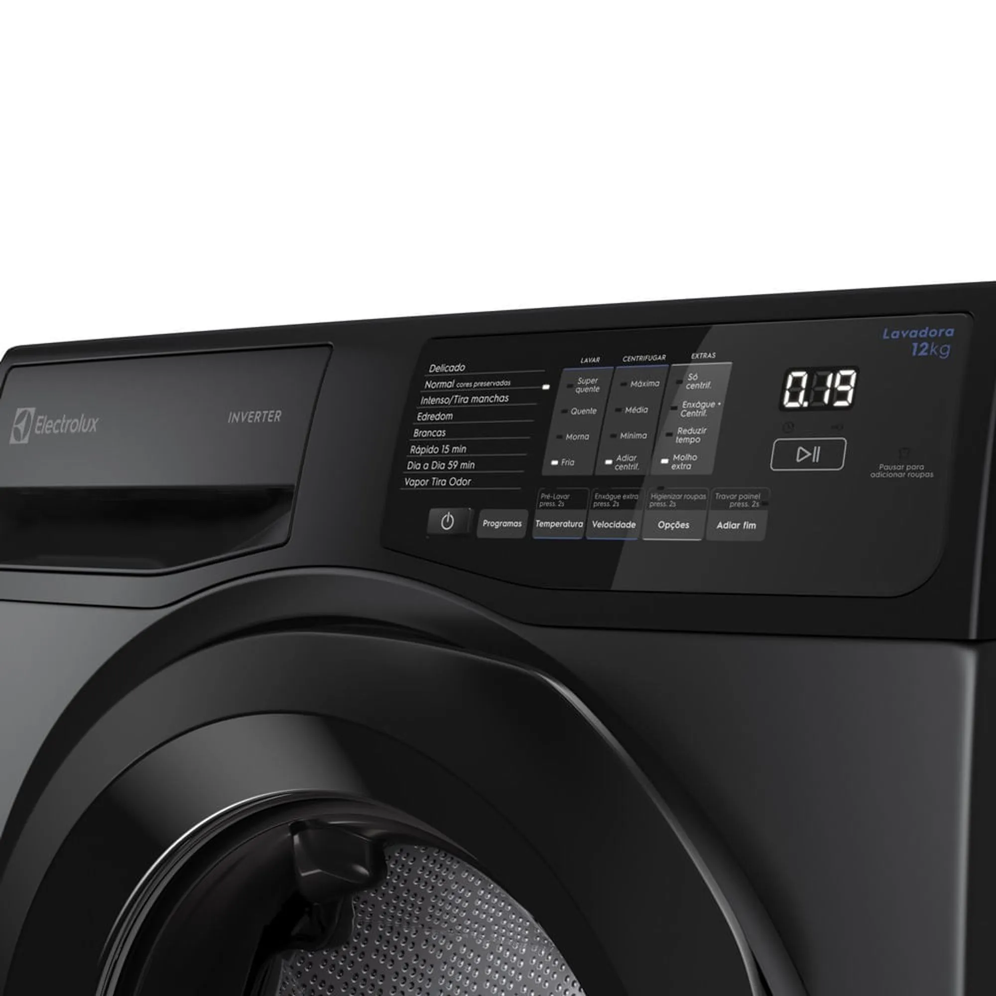 Máquina de Lavar Frontal Electrolux 12kg Cinza Ônix Inverter com Água Quente e Lavagem Inteligente (LFC12)