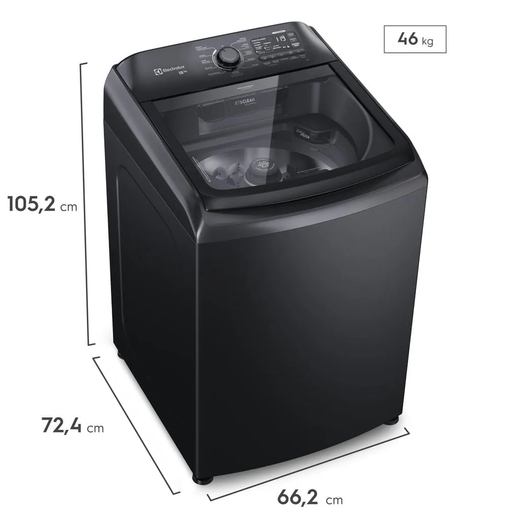 Máquina de Lavar Electrolux 18Kg Preta Expert Tripla Filtragem e Jatos Poderosos (LEB18)