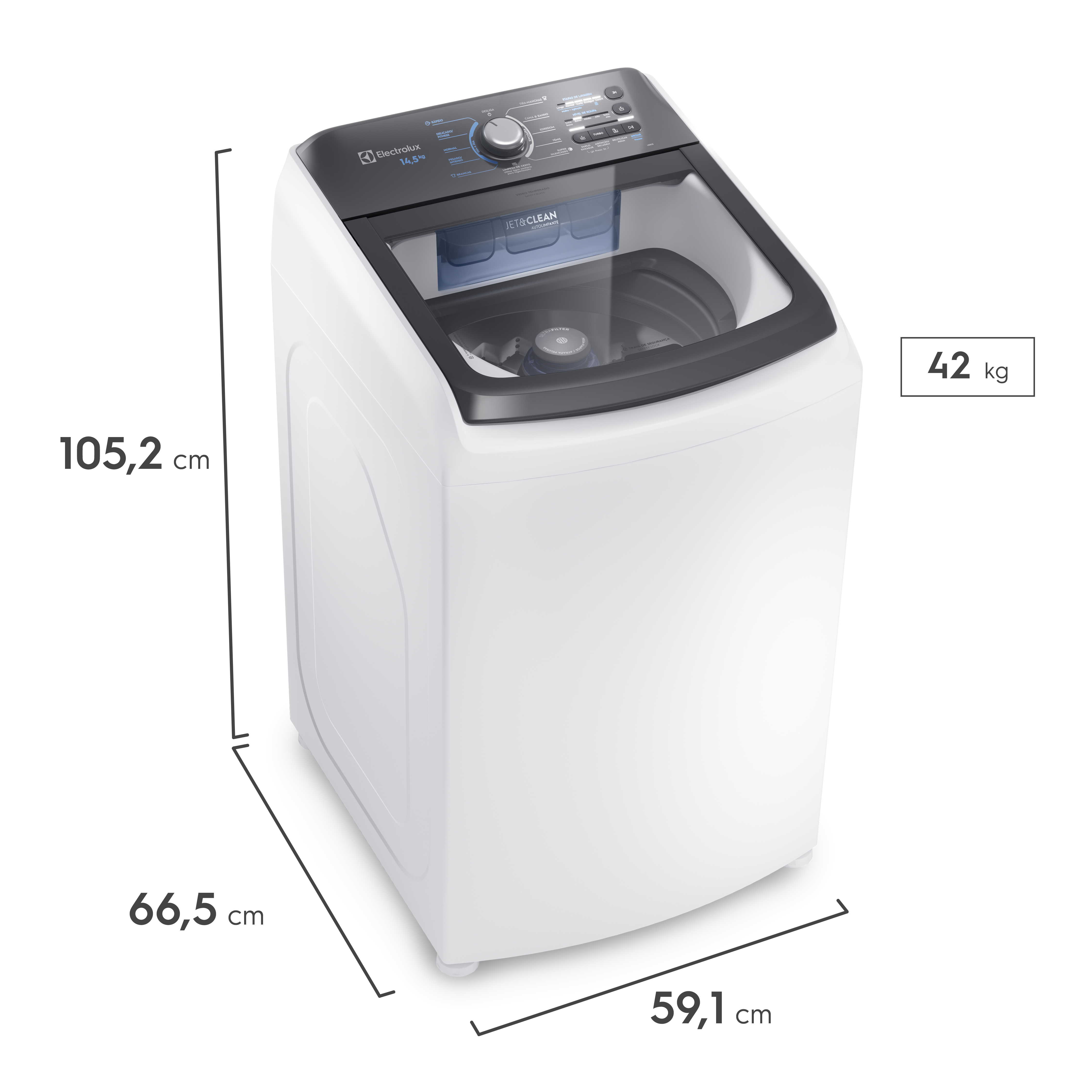 Máquina de Lavar Electrolux 14,5kg Branca Efficient Cesto inox e Jet&Clean (LEE15)