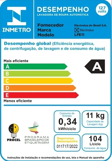 Máquina de Lavar Frontal Electrolux 11kg Inverter Premium Care com Água Quente/Vapor (LFE11)