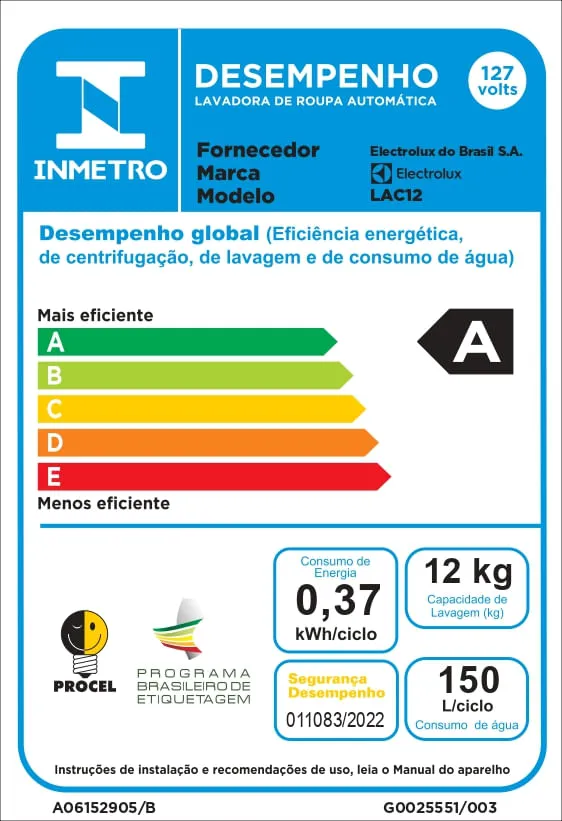 Máquina de Lavar Electrolux 12kg Branca Turbo Economia Silenciosa com Cesto Inox (LAC12)