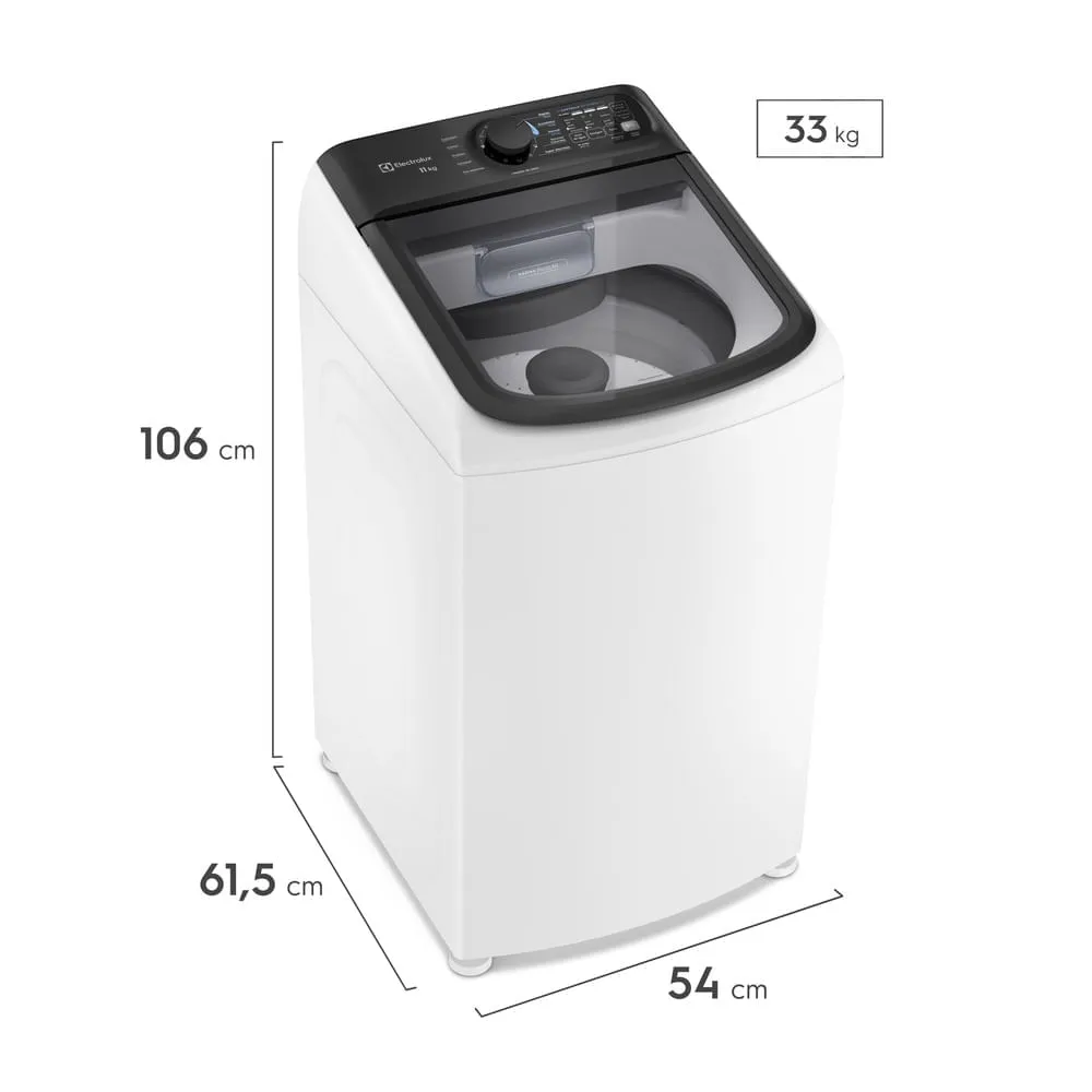 Máquina de Lavar Electrolux Efficient 11kg Branca Compacta, Econômica e Pré-diluição (LET11)