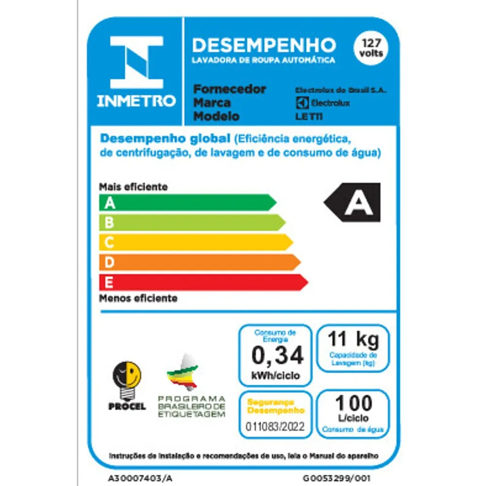 Máquina de Lavar Electrolux Efficient 11kg Branca Compacta, Econômica e Pré-diluição (LET11)