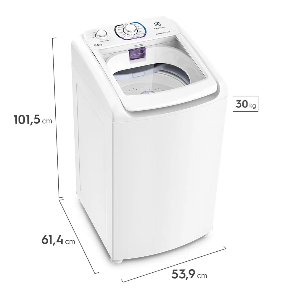 Máquina de Lavar Electrolux 8,5kg Branca Essential Care com Diluição Inteligente e Filtro Fiapos (LES09)