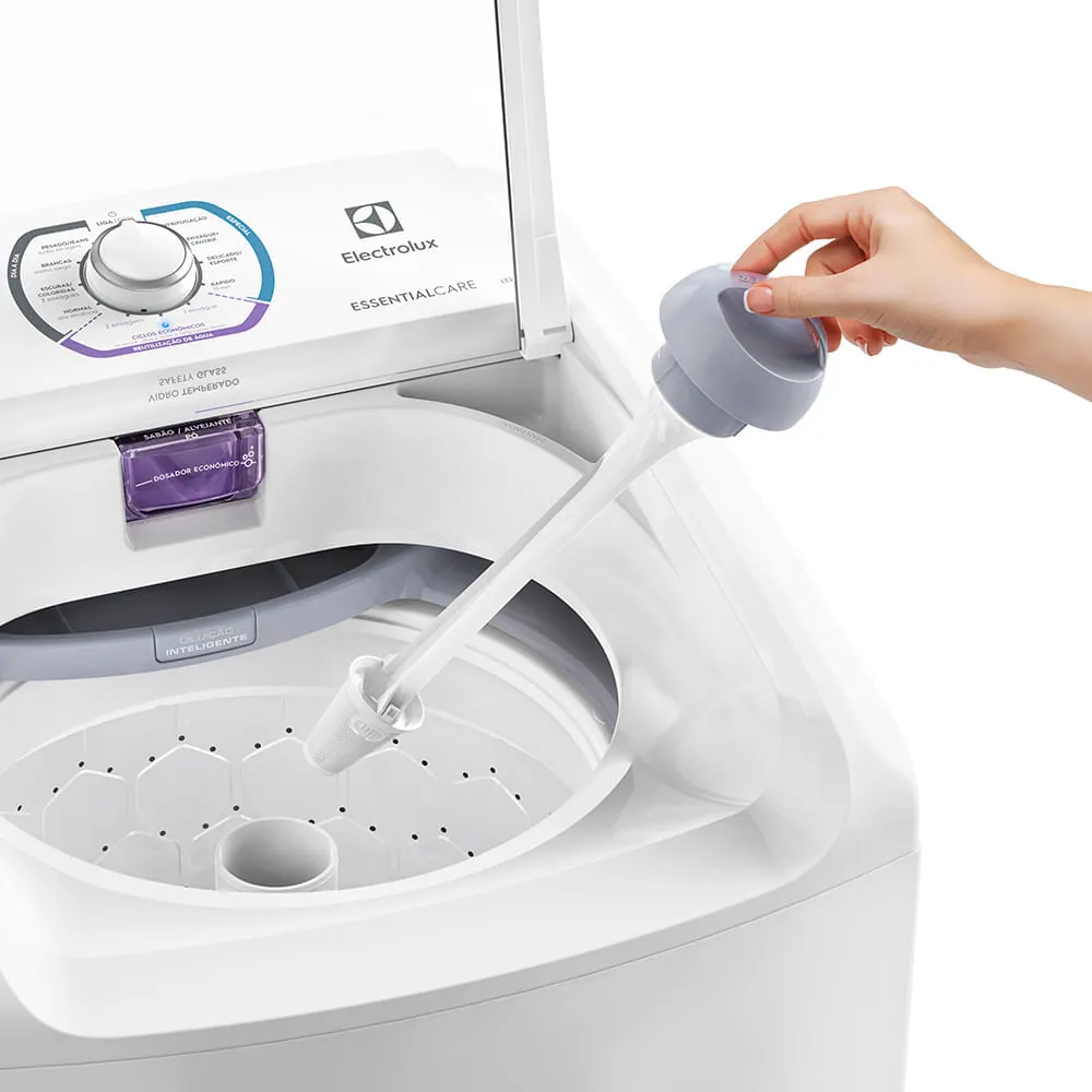 Máquina de Lavar Electrolux 8,5kg Branca Essential Care com Diluição Inteligente e Filtro Fiapos (LES09)