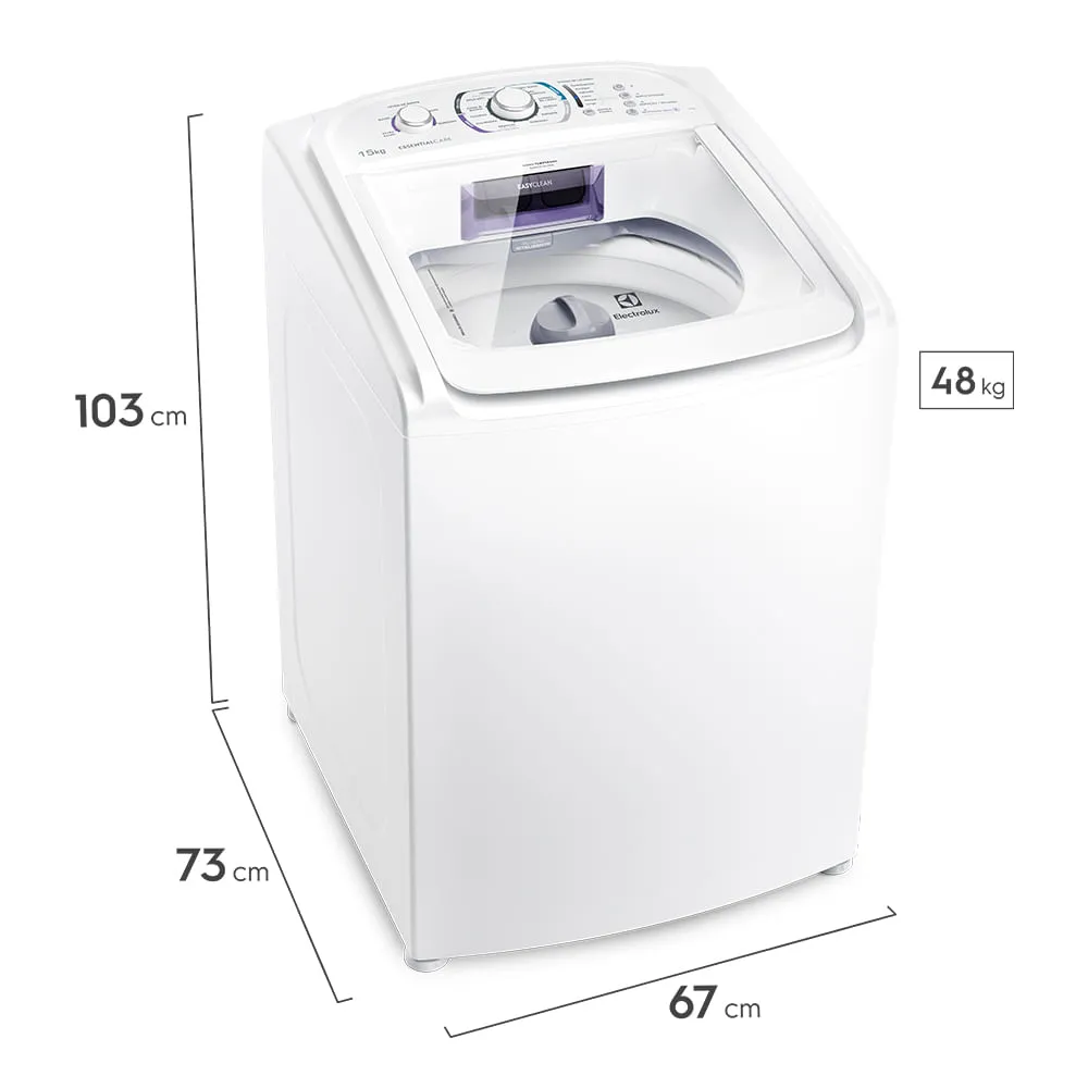 Máquina de Lavar Electrolux 15kg Branca Essential Care com Filtro Fiapos e Tecla Economia (LES15)