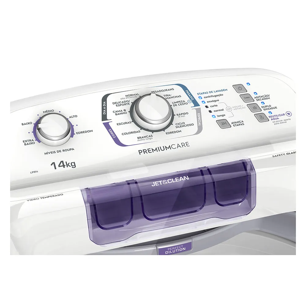 Máquina de Lavar Electrolux 14Kg Branca Premium Care com Cesto Inox e Sem Agitador (LPR14)