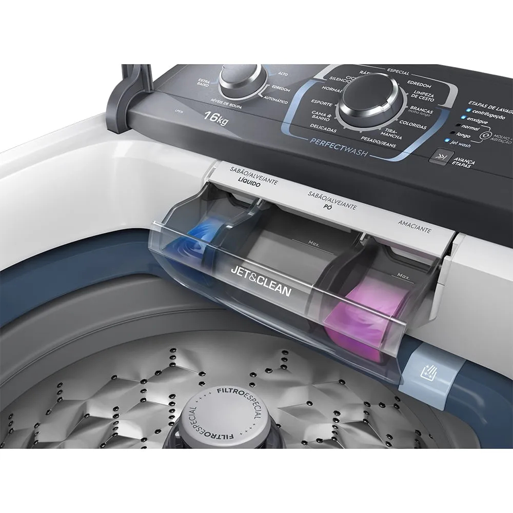 Máquina de Lavar Electrolux 16kg Branca Perfect Wash com Cesto Inox e Jet&Clean (LPE16)