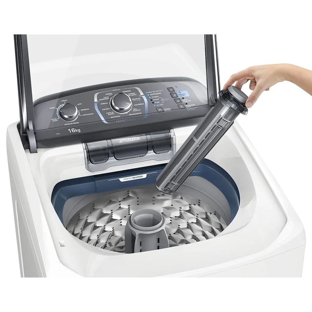 Máquina de Lavar Electrolux 16kg Branca Perfect Wash com Cesto Inox e Jet&Clean (LPE16)