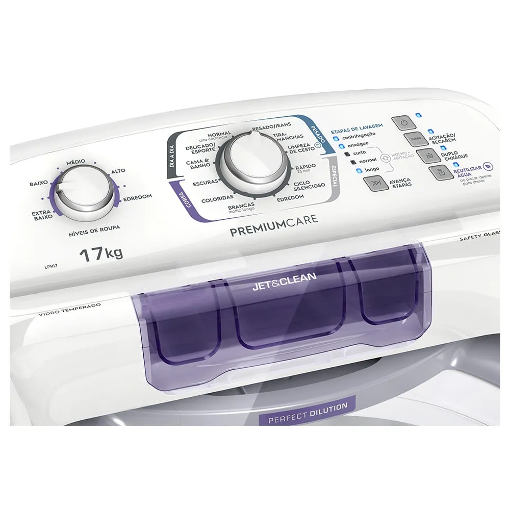 Máquina de Lavar Electrolux 17Kg Branca Premium Care com Cesto Inox e Sem Agitador (LPR17)