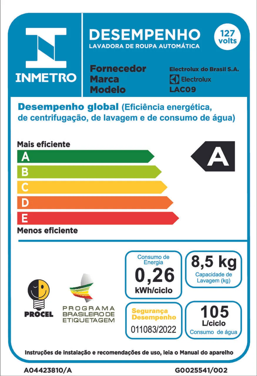 Máquina de Lavar Electrolux 8,5kg Branca Turbo Economia com Jet&Clean e Filtro Fiapos (LAC09)
