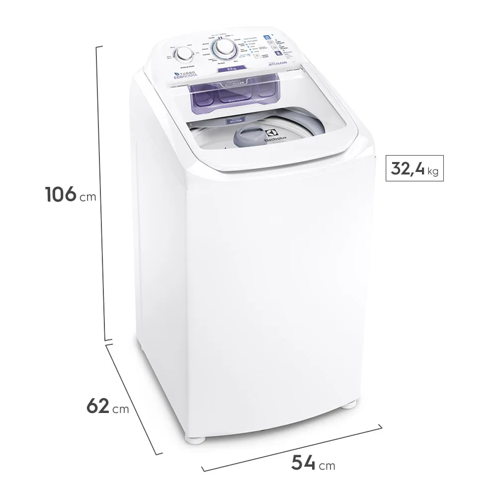 Máquina de Lavar Electrolux 8,5kg Branca Turbo Economia com Jet&Clean e Filtro Fiapos (LAC09)