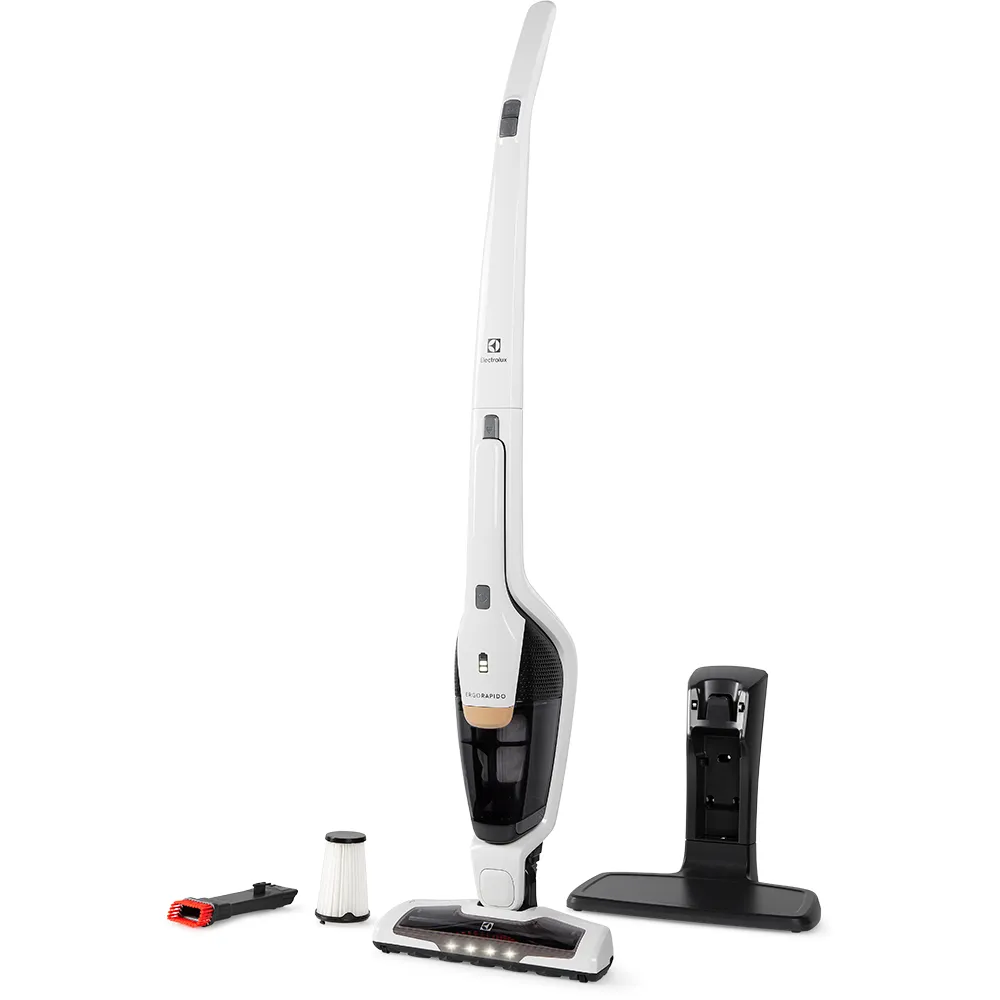 Aspirador de Pó Vertical Sem Fio Electrolux Ergorapido 2 em 1 Luz LED até 35 min Branco (ERG25B)