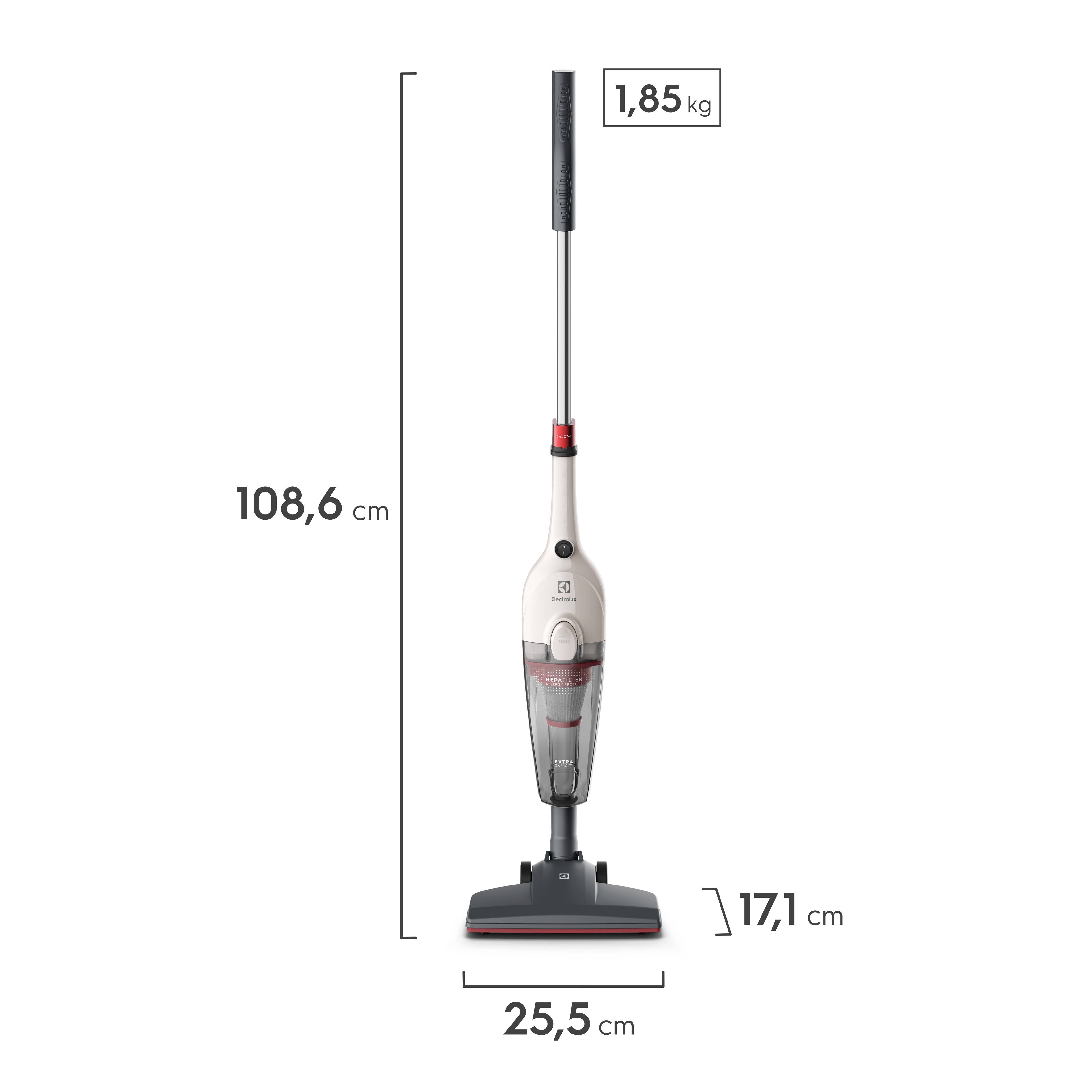 Aspirador de Pó Vertical com Fio Electrolux 1450W 2 em 1 Filtro HEPA Branco (STK14B)