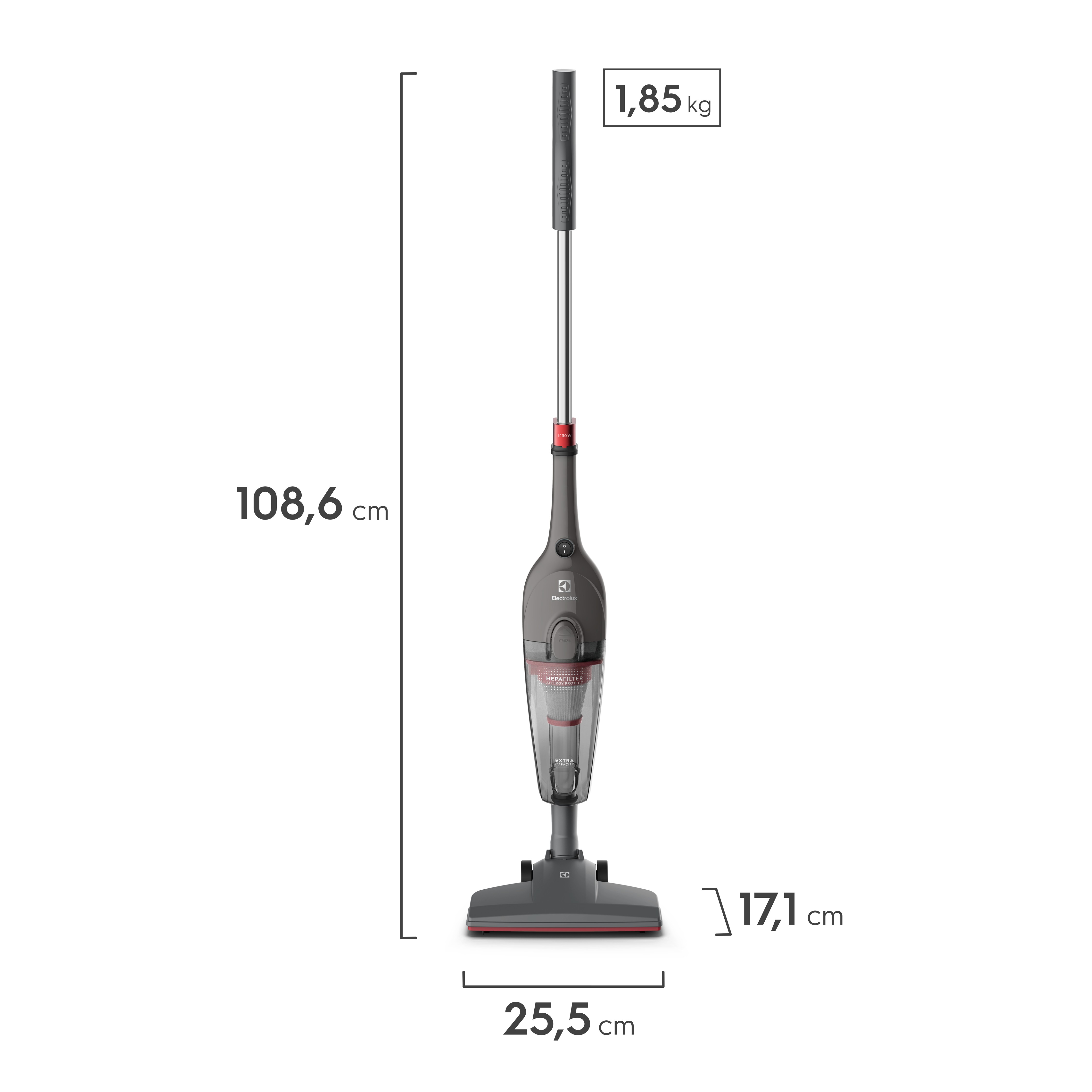 Aspirador de Pó Vertical com Fio Electrolux 1450W 2 em 1 Ultra Filtro HEPA Cinza (STK15)