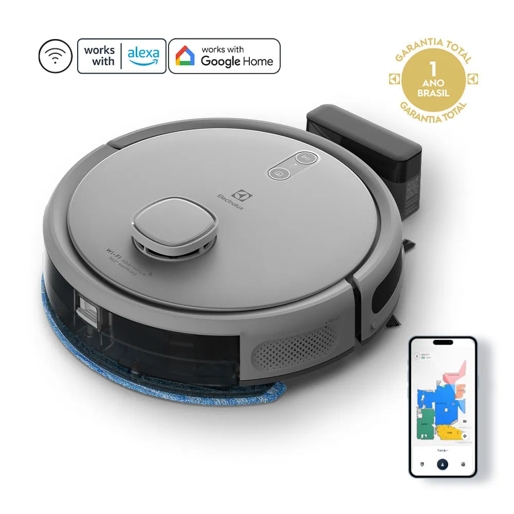 Robô Aspirador Electrolux 4 em 1 Wi-Fi Experience até 1h40 Mapeamento Cinza (ERB61)