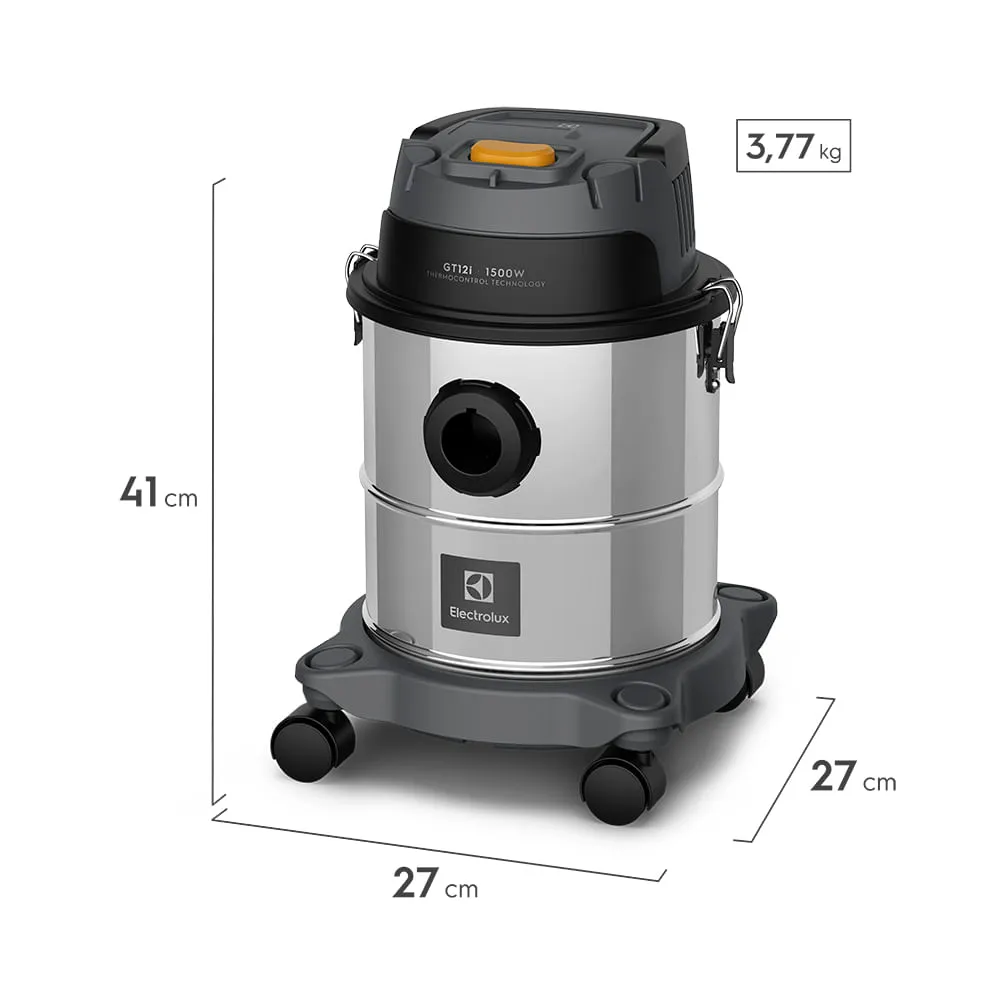 Aspirador de Pó e Água Electrolux 1500W 12L com ThermoControl e Função Sopro Inox (GT12l)