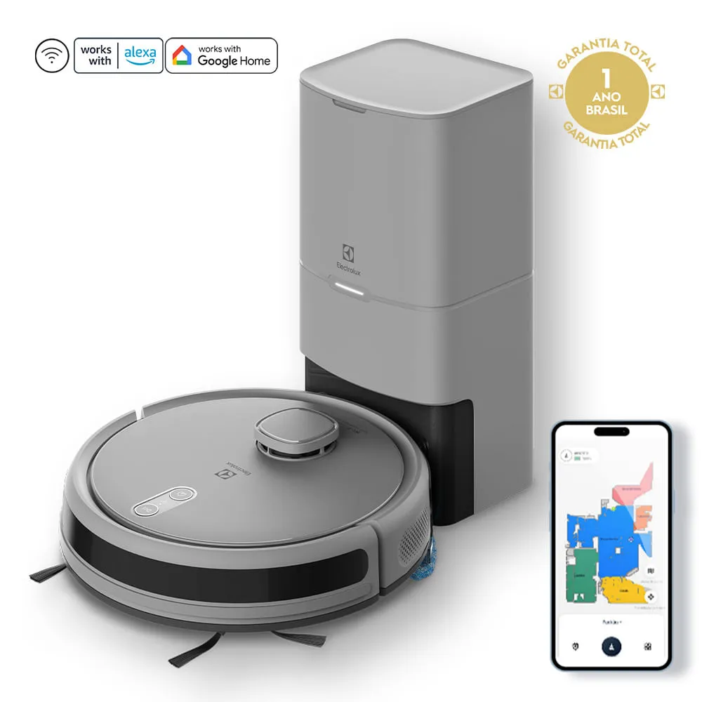 Robô Aspirador Electrolux 4 em 1 Wi-Fi Experience até 1h40 Mapeamento e Base Autolimpante (ERB80)