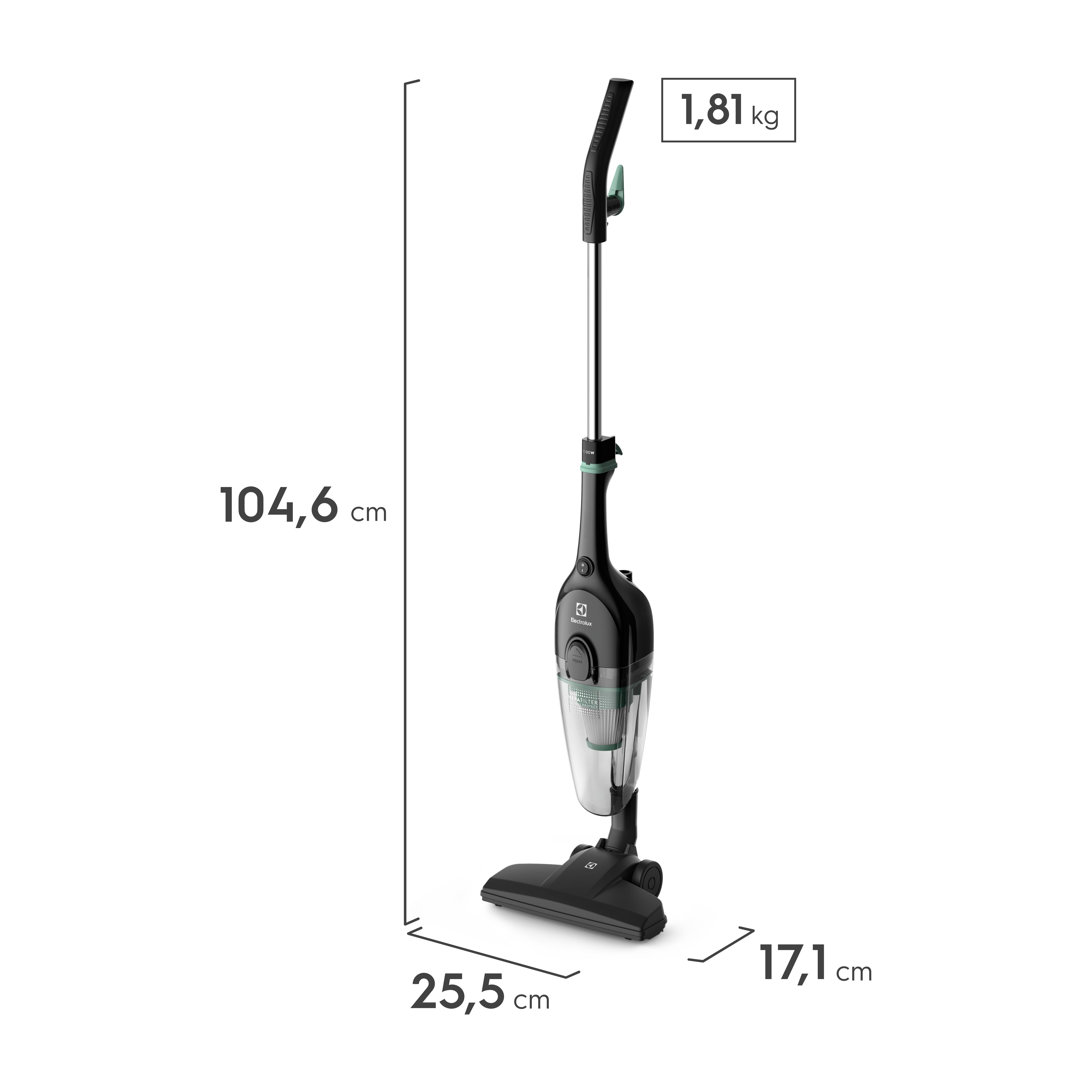 Aspirador de Pó Vertical com Fio Electrolux 1100W 2 em 1 Filtro HEPA Preto (STK12)