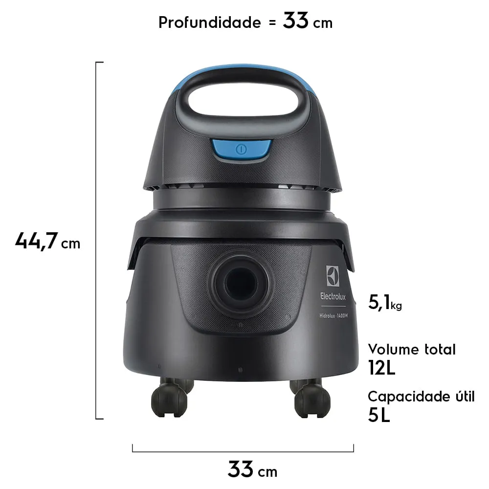 Aspirador de Pó e Água Electrolux 1400W c/ Conjunto de Acessórios e Rodas 360° (AWD01)