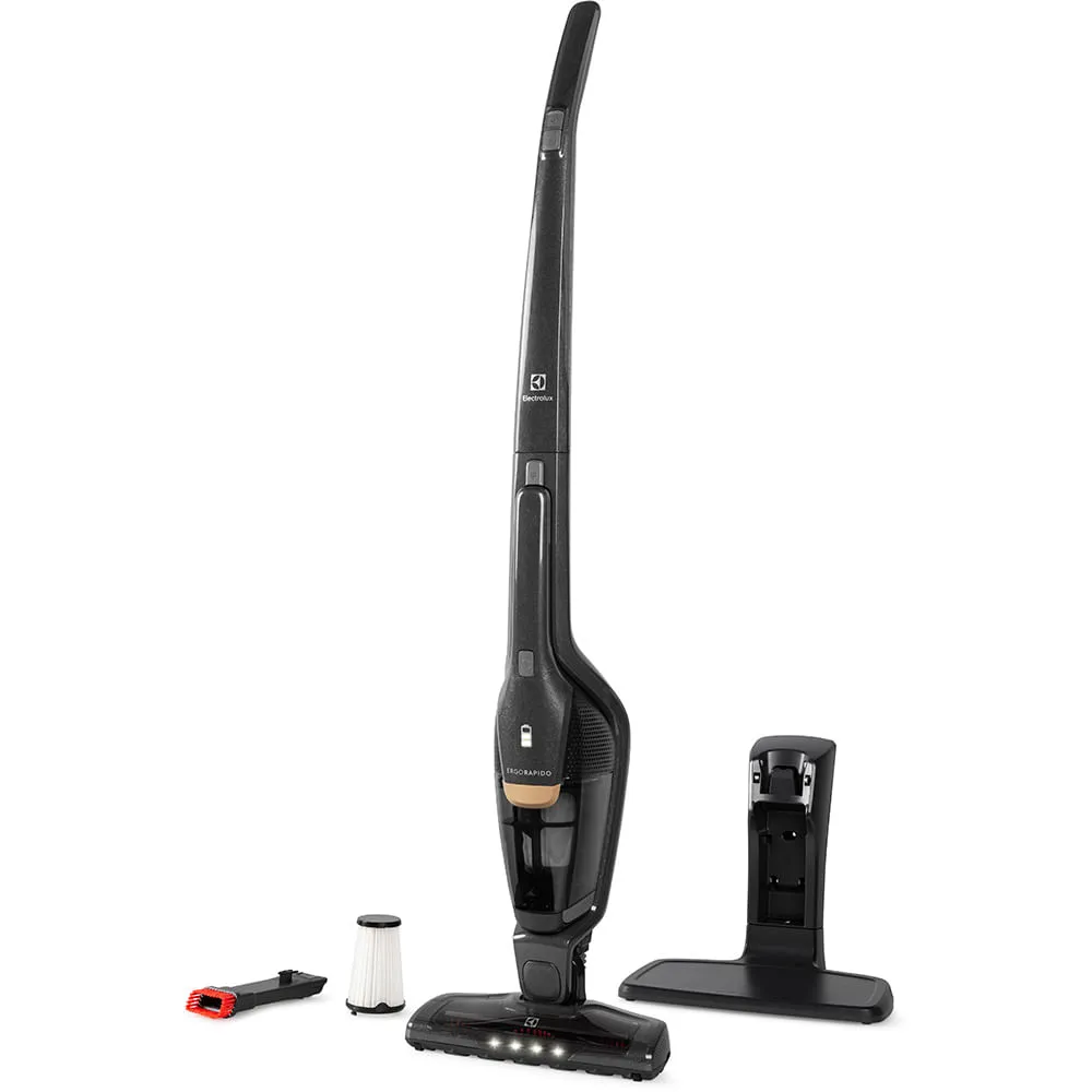 Aspirador de Pó Vertical Sem Fio Electrolux Ergorapido 2 em 1 Luz LED até 30 min Cinza (ERG24C)