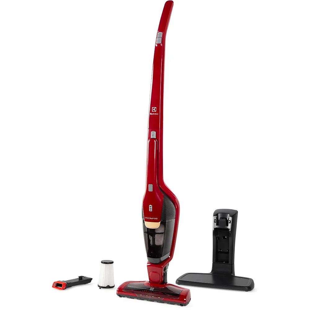 Aspirador de Pó Vertical Sem Fio Electrolux Ergorapido 2 em 1 Luz LED até 30 min Vermelho (ERG23N)