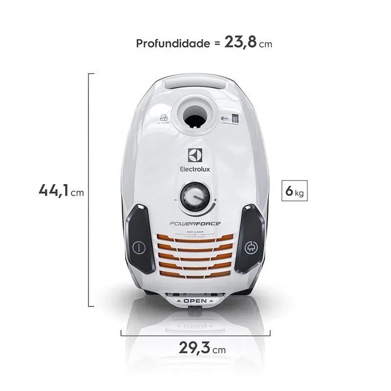 Aspirador de Pó com Saco Electrolux 1250W filtro HEPA PowerForce Silencioso Branco (PFC02)