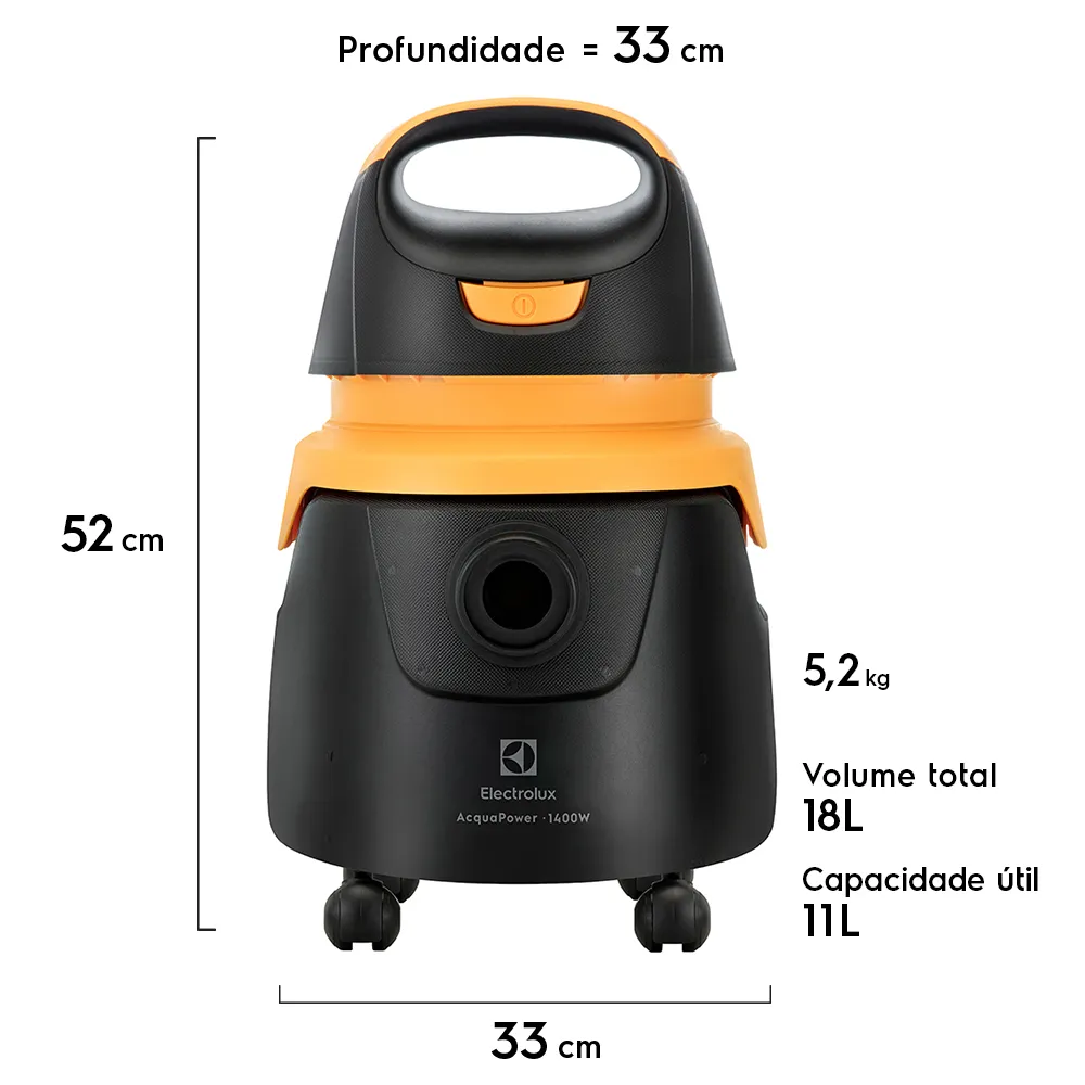 Aspirador de Pó e Água Electrolux 1400W 11L Acqua Power com Função Sopro Amarelo (AQP20)