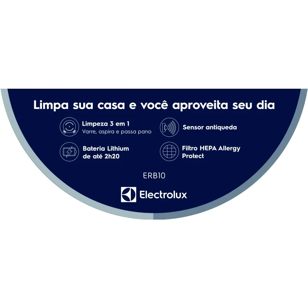 Robô Aspirador de Pó Electrolux 3 em 1 com Sensor Antiqueda até 2h20 min Preto (ERB10)
