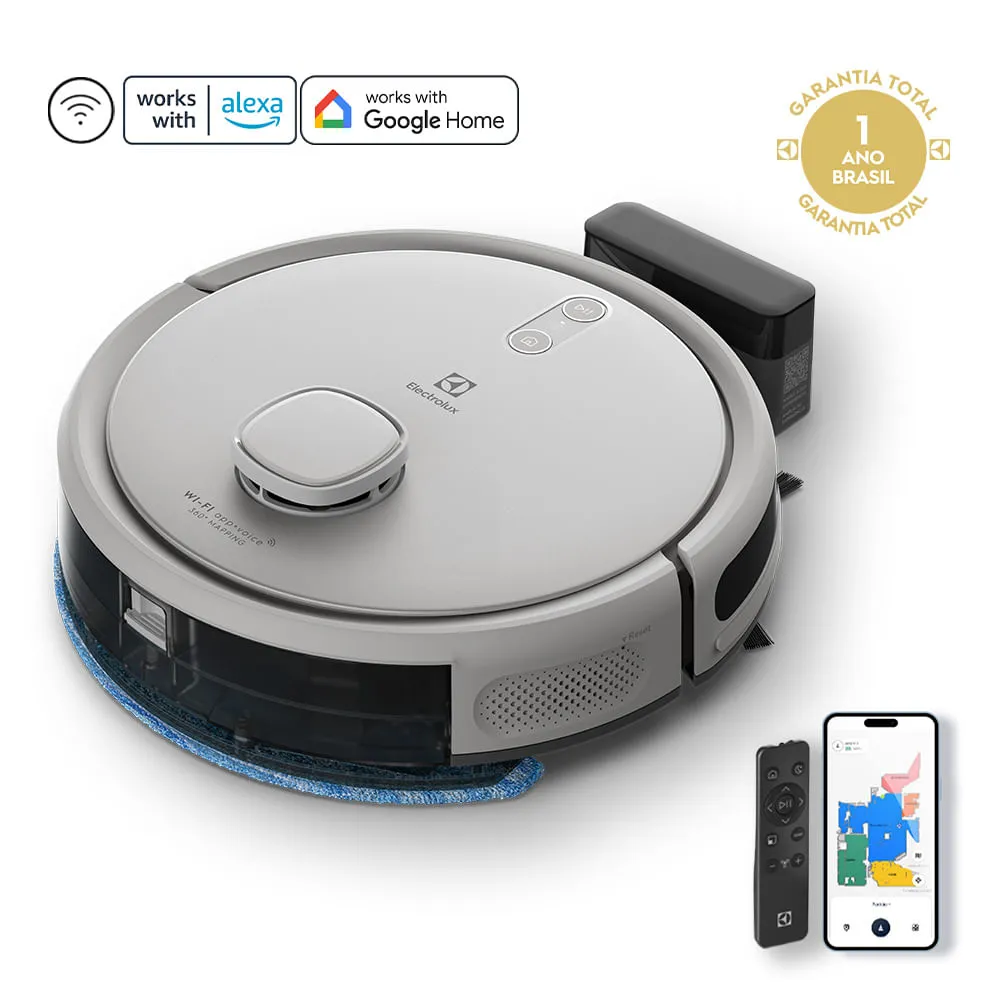 Robô Aspirador Electrolux 4 em 1 Wi-Fi Experience até 1h40 Mapeamento Branco (ERB62)